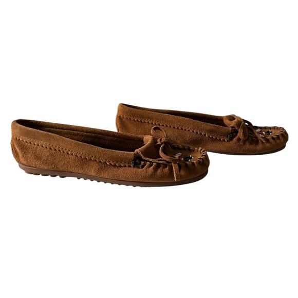 Minnetonka Women’s Size 8 Suede Hard Sole Thunderbird Moccasin Loafers NEW - Picture 4 of 7